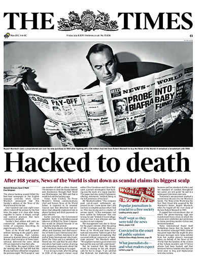 NOTW closure front pages: The Times