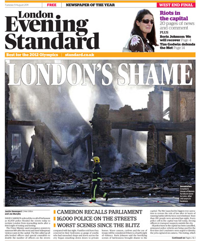 UK riots: London Evening Standard