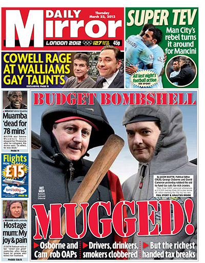 budgetfrontpages: Daily Mirror frontpage