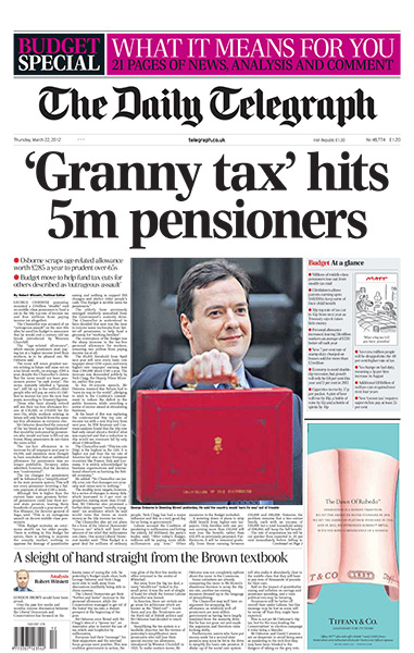 budgetfrontpages: Daily Telegraph front page