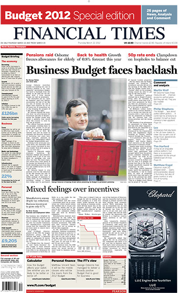budgetfrontpages: Financial Times front page