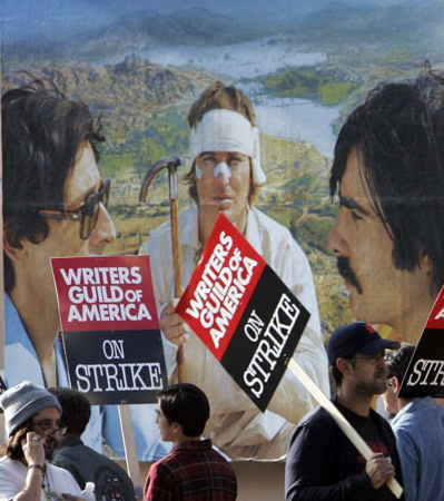 Writers Guild of America strike, picketers march past 20th Century Fox studio in LA