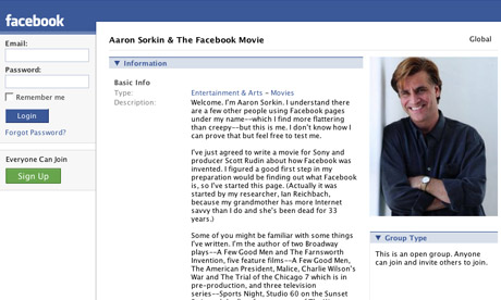 Aaron Sorkin's Facebook Movie group page
