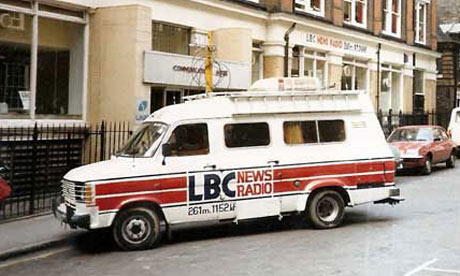 LBC's news van outside the original studios in Gough Square, EC4