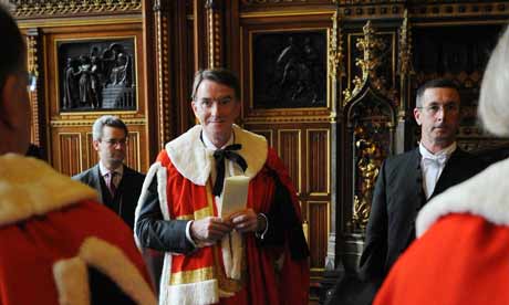 Peter Mandelson about to take his seat in the House of Lords