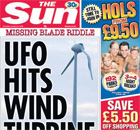 The Sun 'UFO hits wind turbine' front page