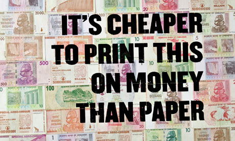 Ad for the Zimbabwean printed on worthless bank notes