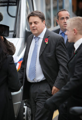 Question Time protests: Nick Griffin arrives at a back entrance to BBC  Television Centre