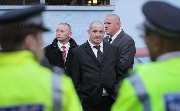 Question Time protests: Nick Griffin's security team at the back entrance to BBC Television Centre
