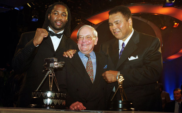 Harry Carpenter: Carpenter (centre) with boxing legends Lennox Lewis and Muhammad Ali