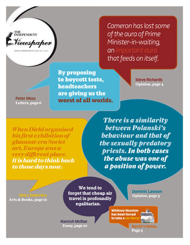 The Independent redesign: The cover of the Viewspaper