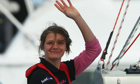 Teenage sailor Jessica Watson waves as she arrives in Sydney after her solo