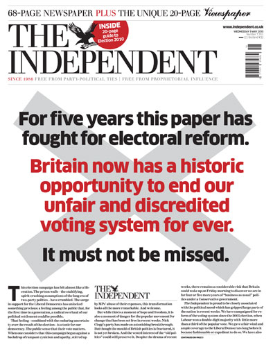 Pre-election front pages: The Independent
