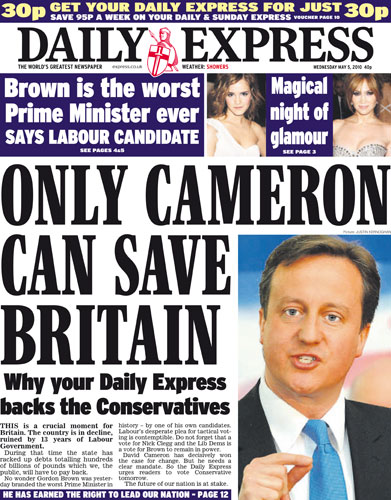 Pre-election front pages: Daily Express