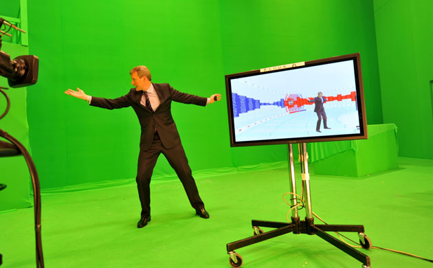 BBC election coverage: Jeremy Vine in front of the green screen for the 'swingometer'