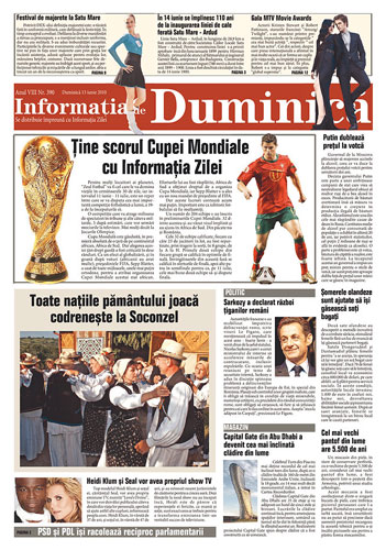 World Cup 2010 pages: Informatia Zilei, Romania