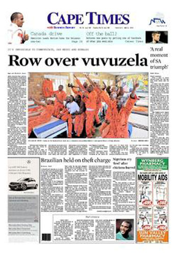 World Cup 2010 pages: Cape Times, South Africa