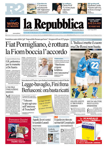 World Cup pages: La Repubblica, Italy