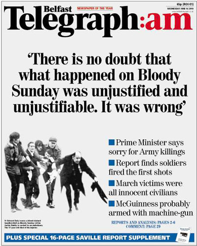 Bloody Sunday front pages: Belfast Telegraph