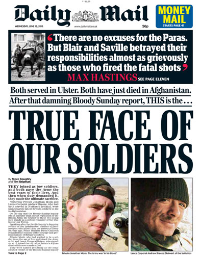 Bloody Sunday front pages: Daily Mail
