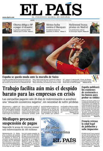 World Cup pages: El País, Spain