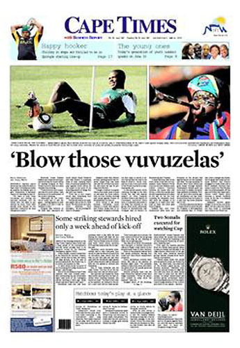 World Cup pages: Cape Times, South Africa