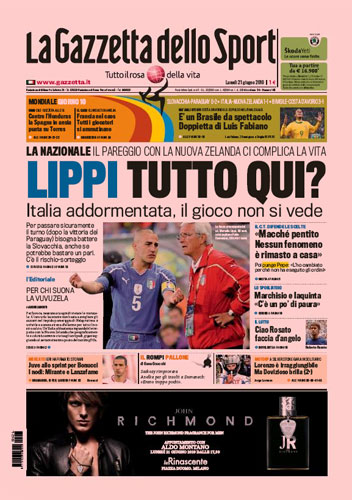 World Cup 2010 pages: La Gazzetta dello Sport, Italy