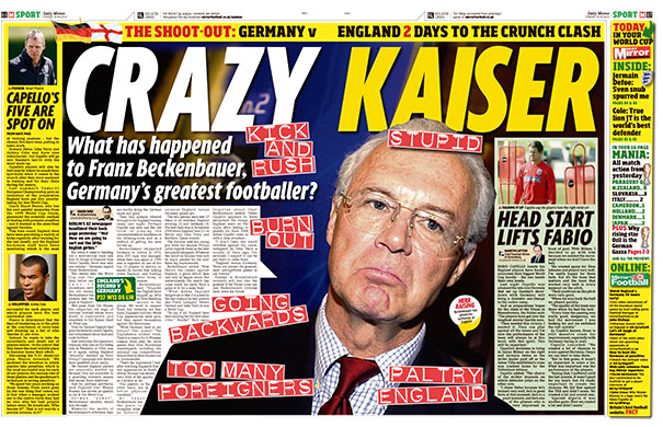 World Cup pages: Daily Mirror spread