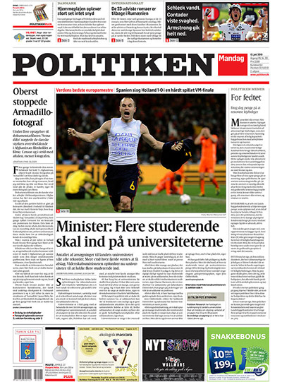 World Cup final pages: Politiken, Denmark