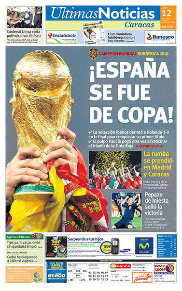 World Cup final pages: Untimas Noticias, Venezuela