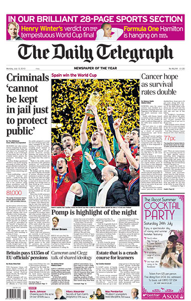 World Cup final pages: Daily Telegraph, UK
