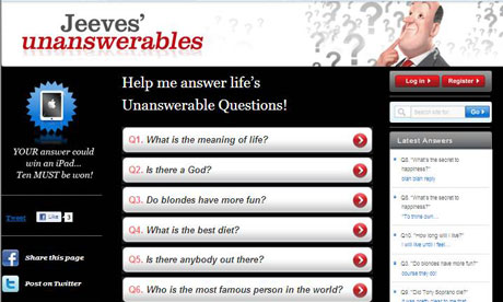 Ask Jeeves 'Unanswerables'