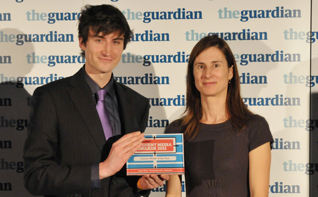 Feature writer of the year: Jamie Ross, St Andrews University, with judge Clare Magetson