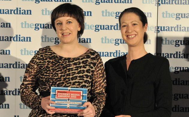 Broadcast journalist of the year: Clare Freeman, Nottingham Trent, with judge Francesca Panetta
