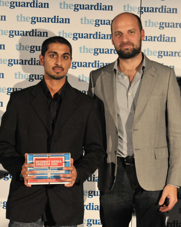 Photographer of the year: Rajan Zaveri, SAE Institute London, with judge David Levene