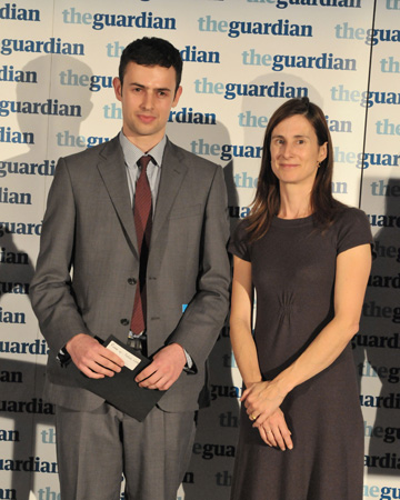 Feature writer of the year runner-up: Alex Dymoke, Oxford University, with judge Clare Magetson