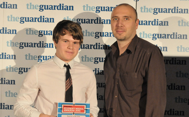 Reporter of the year: Simon Murphy, Newcastle University, with judge Dan Sabbagh