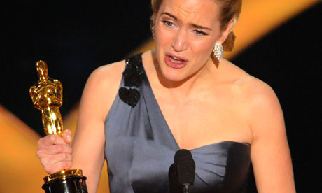 Kate Winslet at the Oscars and clearly overwhelmed by the occasion