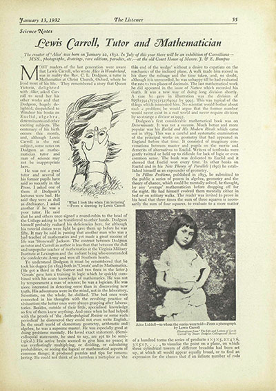 The Listener: Lewis Carroll, Tutor and Mathematician