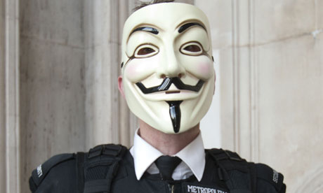 Demonstrator wearing Anonymous V For Vendetta mask at Occupy London