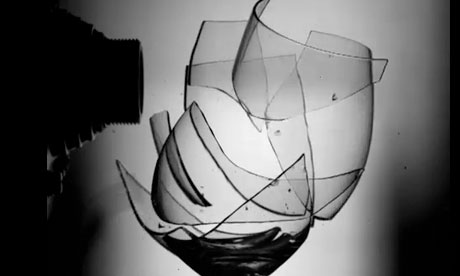 Glass breaking in slow motion