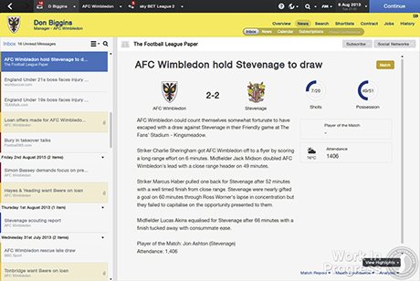 Football Manager 2014: match report