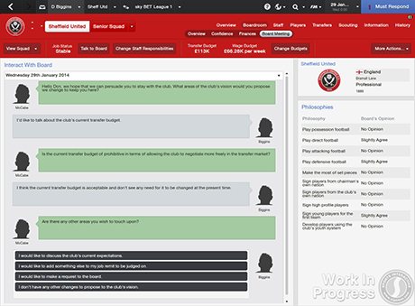 Football Manager 2014: negotiations with the board