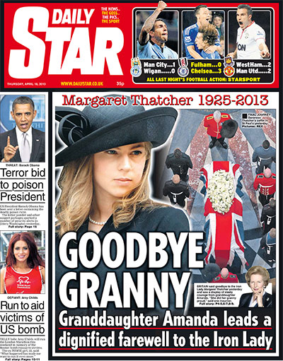 Thatcher funeral: Daily Star