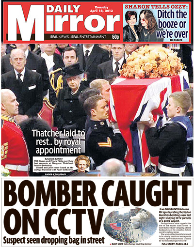 Thatcher funeral: Daily Mirror