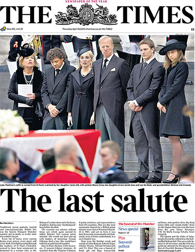 Thatcher funeral: The Times