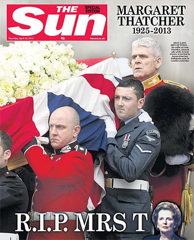 Thatcher funeral: The Sun - wrap cover
