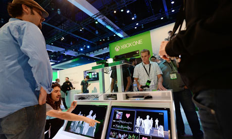 E3 visitors check out the feedback display from Microsoft's next generation Kinect with Xbox One