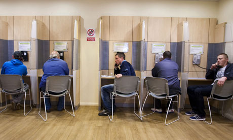 Unemployed men at a job centre