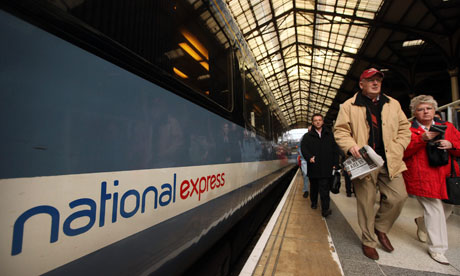 A National Express train and passengers